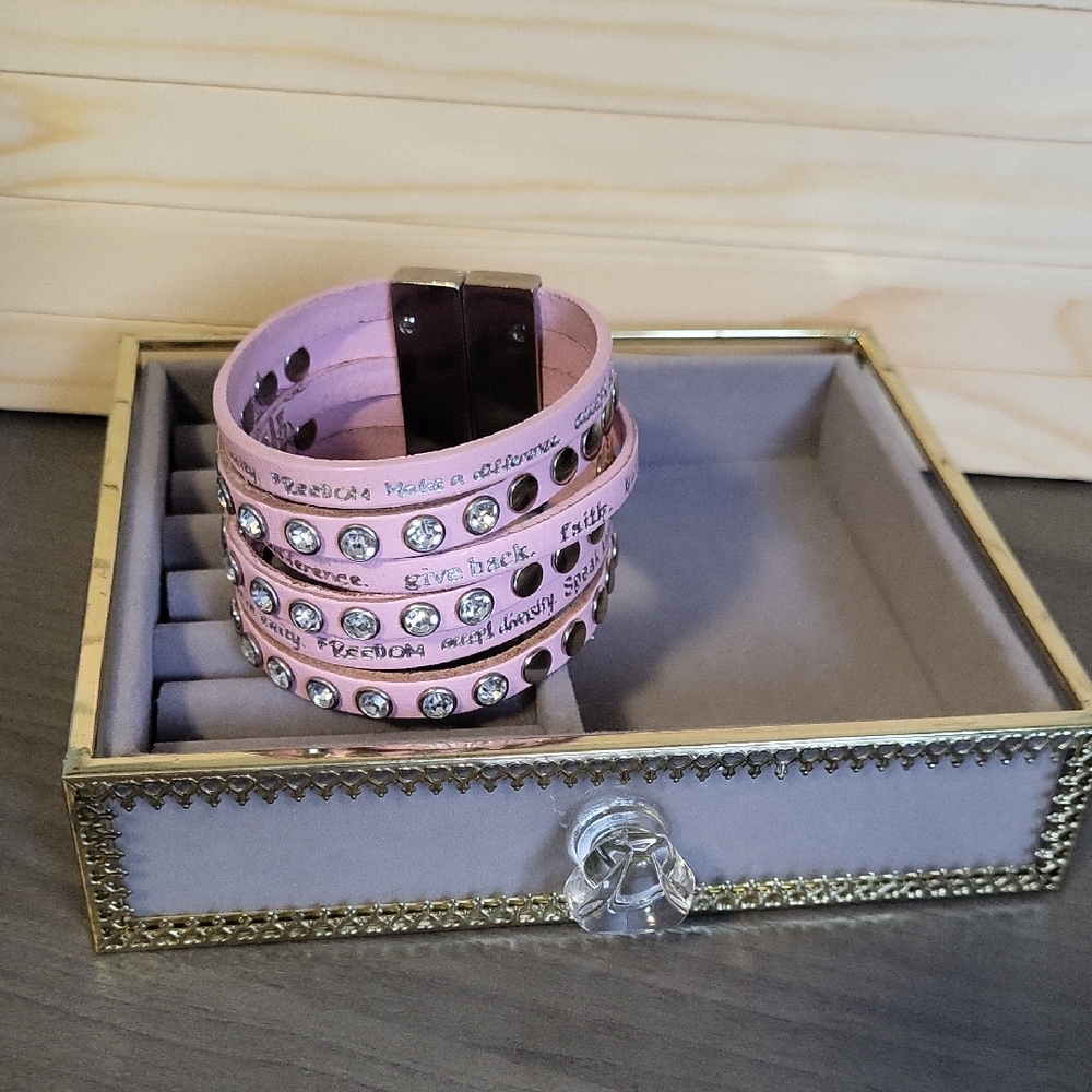Humanity For All Pink Leather Studded 6 Strand Bracelet